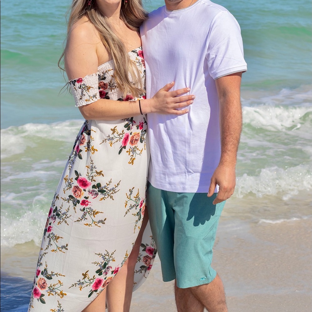 White floral off the shoulder dress
